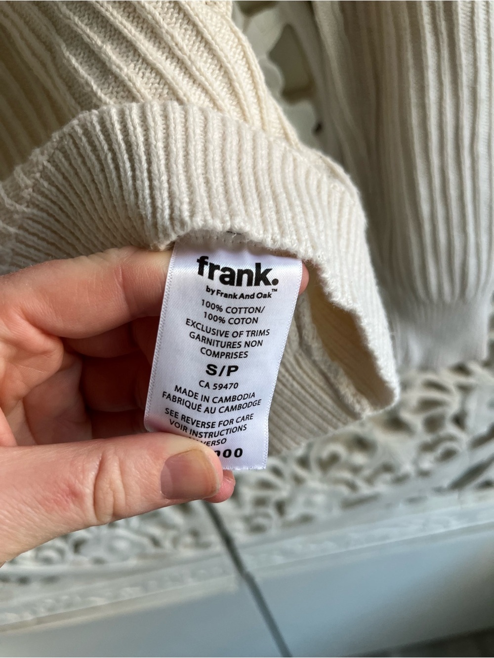 Frank & Oak 100% Cotton Rib Knit Sweater Cream Ivory Size Small - Picture 4 of 6